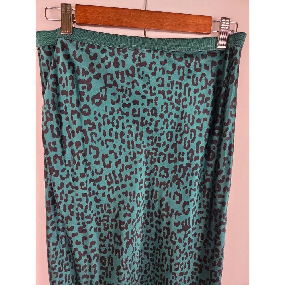 Cami‎ NYC Jessica Leopard Print Silk Satin Midi Pencil Skirt Size S In Green